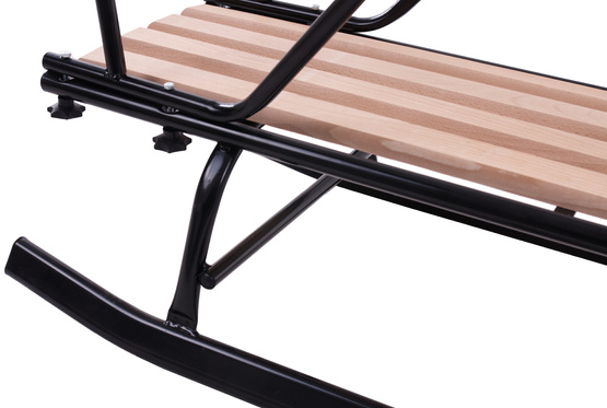 Olkas SANKI KULIGOWE Z OPARCIEM metalowe czarne drewniane siedzisko Stabilne