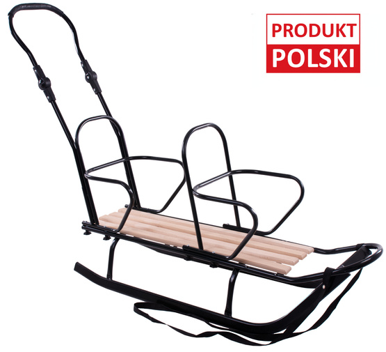O. SANKI podwójne drew.deska czarne z oparciami i pchaczem