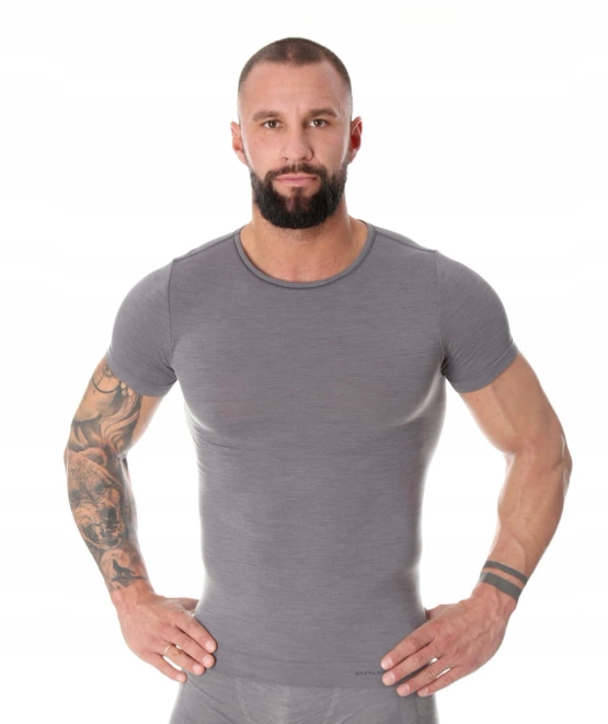 Koszulka męska z krótkim rękawem Brubeck Comfort Wool ciemnoszary XL LS1103M
