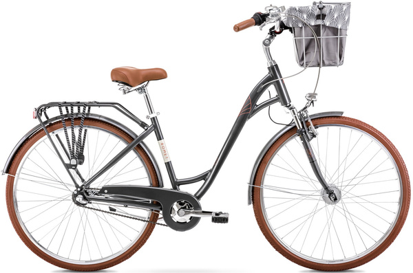 Rower Romet Art Deco Classic 28 3S M(18") szary połysk + koszyk (3S1L)