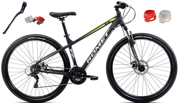 Rower ROMET Rambler 9.1 29 S(15") SPECIAL czarno-limonkowy + oświetlenie i stopka (M3P7)