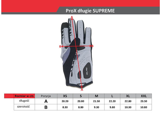 Rękawiczki rowerowe PROX długie Supreme, szare S gel  Pro, Air vent, touch
