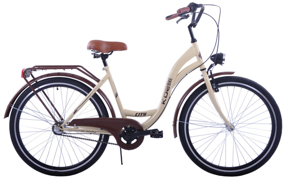 Rower miejski damski Kozbike 26 3 biegi kremowo brązowy (J10)
