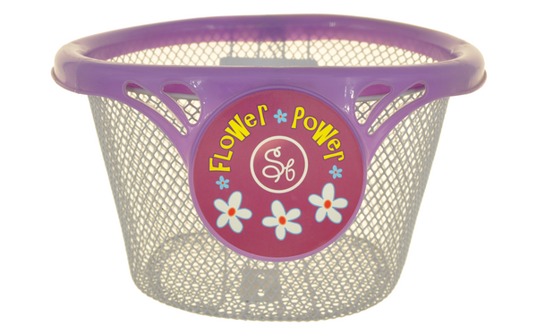 Kosz rower przód dziecięcy biało fioletowy Flower Power
