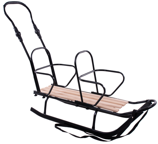 O. SANKI podwójne drew.deska czarne z oparciami i pchaczem
