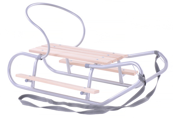 Sanki z oparciem i podnóżkami srebrne