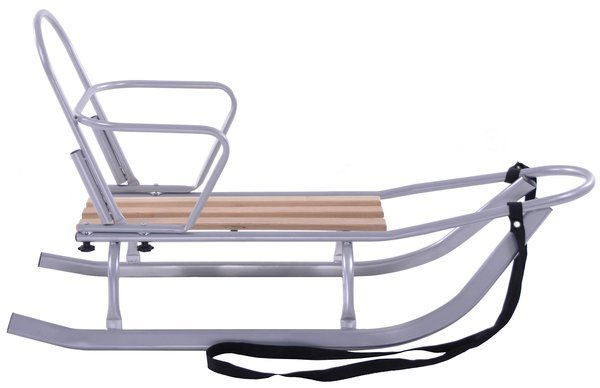 O. Sanki szeroka płoza pionowa z drewnianymi szczeblami, z oparciem szare BezPchacza