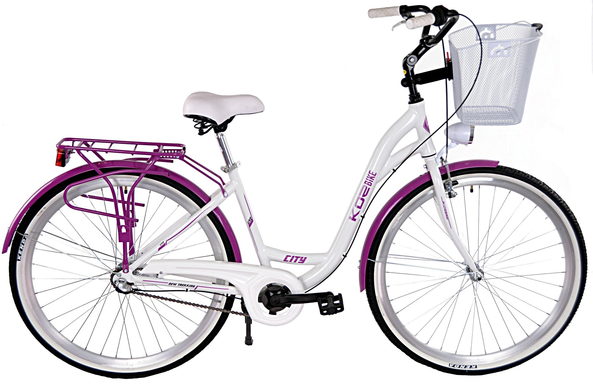 Rower miejski damski Kozbike 28 białofioletowy (3 biegów) aluminiowy